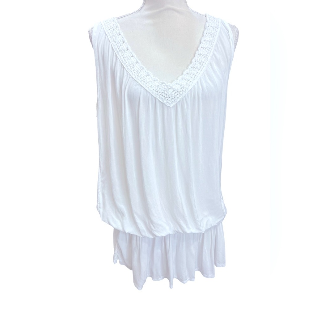 Franco Ferri Made in Italy Cotton Silk White Boho Mini Dress Tunic M - Picture 2 of 11